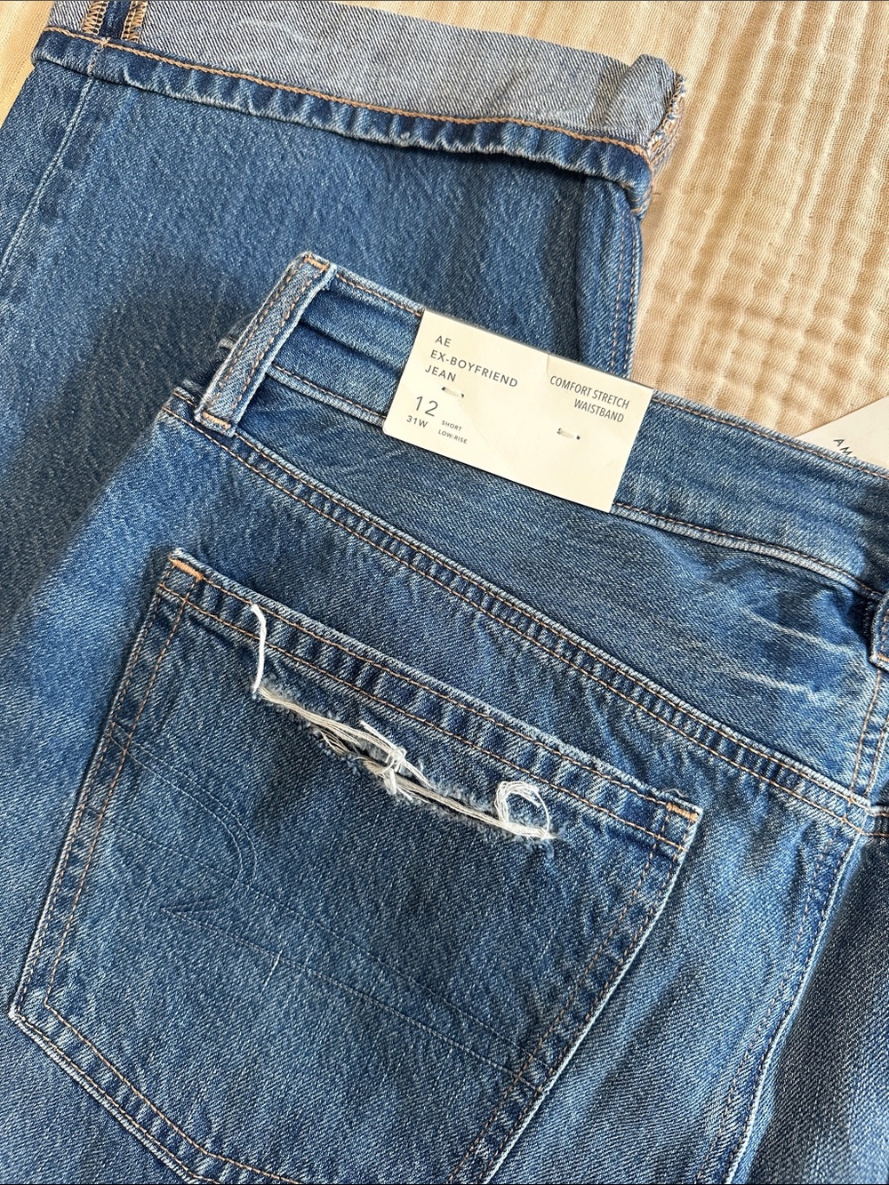 American Eagle Outfitters Women's Blue Distressed Boyfriend Jeans - Picture 5 of 5